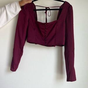 Burgundy silk crop top with buttons down chest
